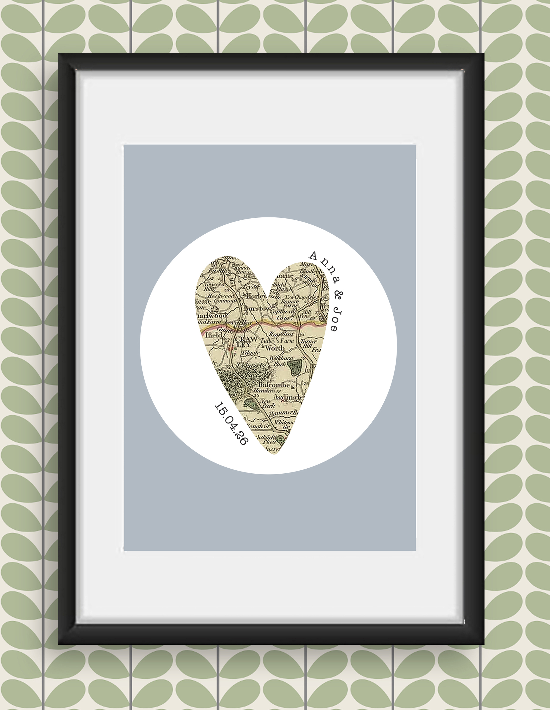 Personalised engagement heart print in a frame